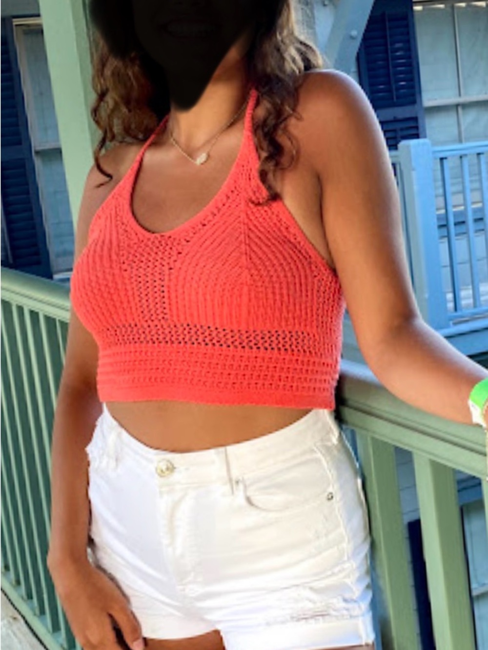 aerie Coral Crochet Halter Crop Top